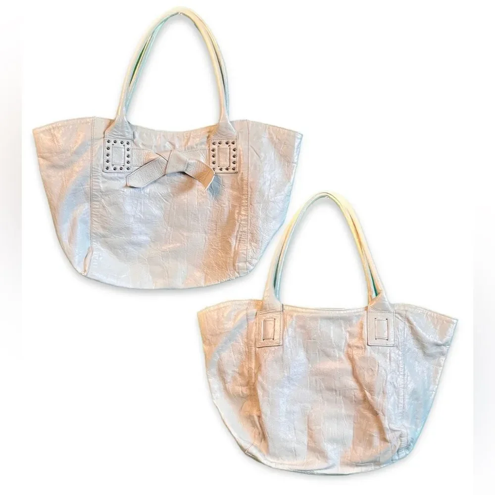 Roberta Gandolfi Ivory Leather Bow Tote Bag Women’s Cream Shoulder Bag
